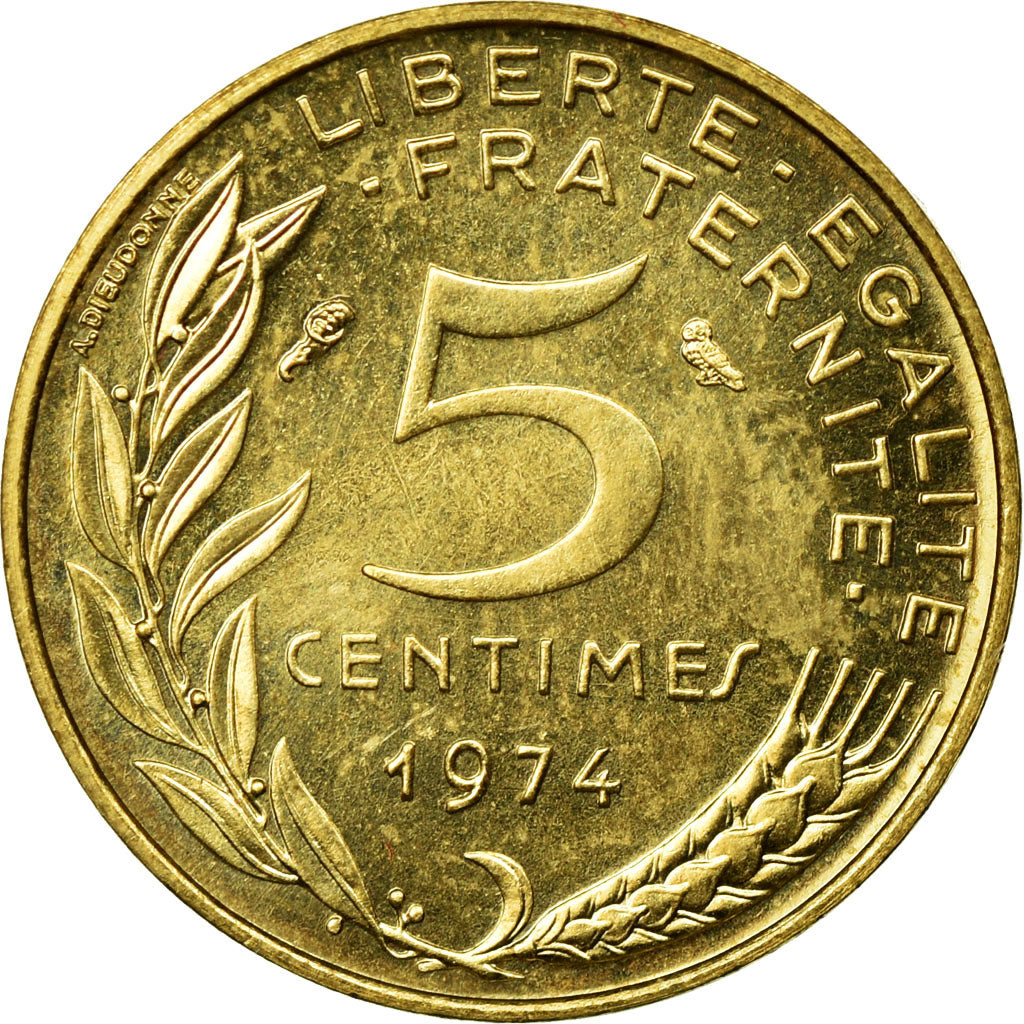 Coin, France, Marianne, 5 Centimes, 1974, MS(65-70), Aluminum-Bronze