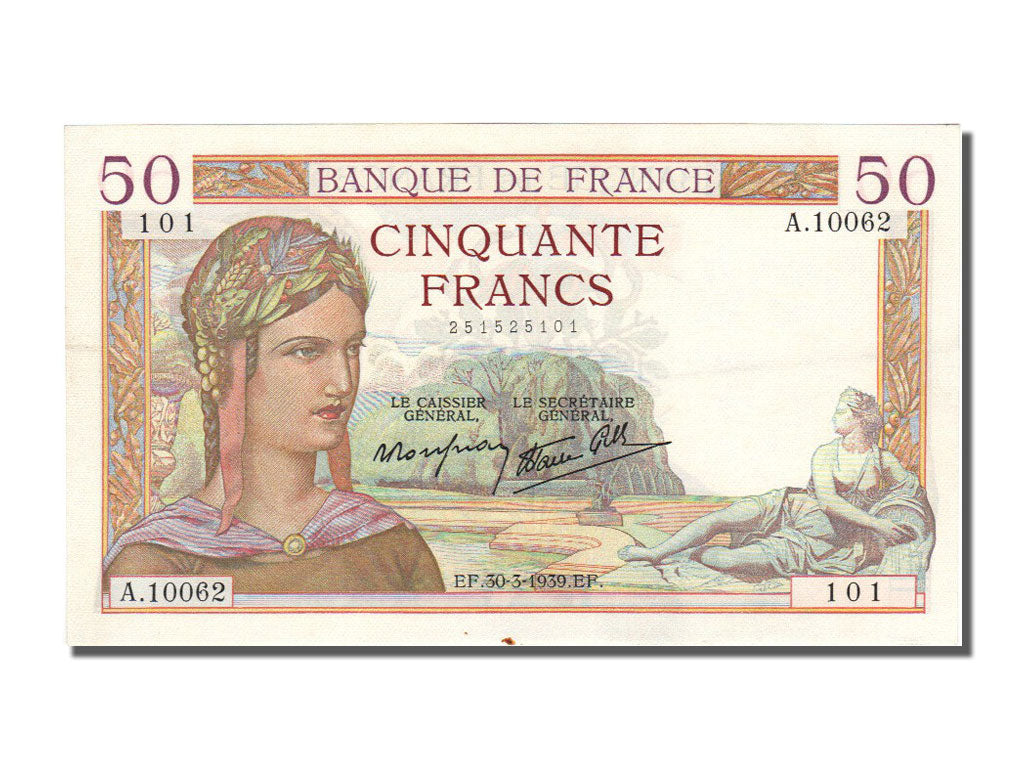 Biljet, Frankrijk, 50 Francs, 50 F 1934-1940 ''Cérès'', 1939, 1939-03-30, SUP