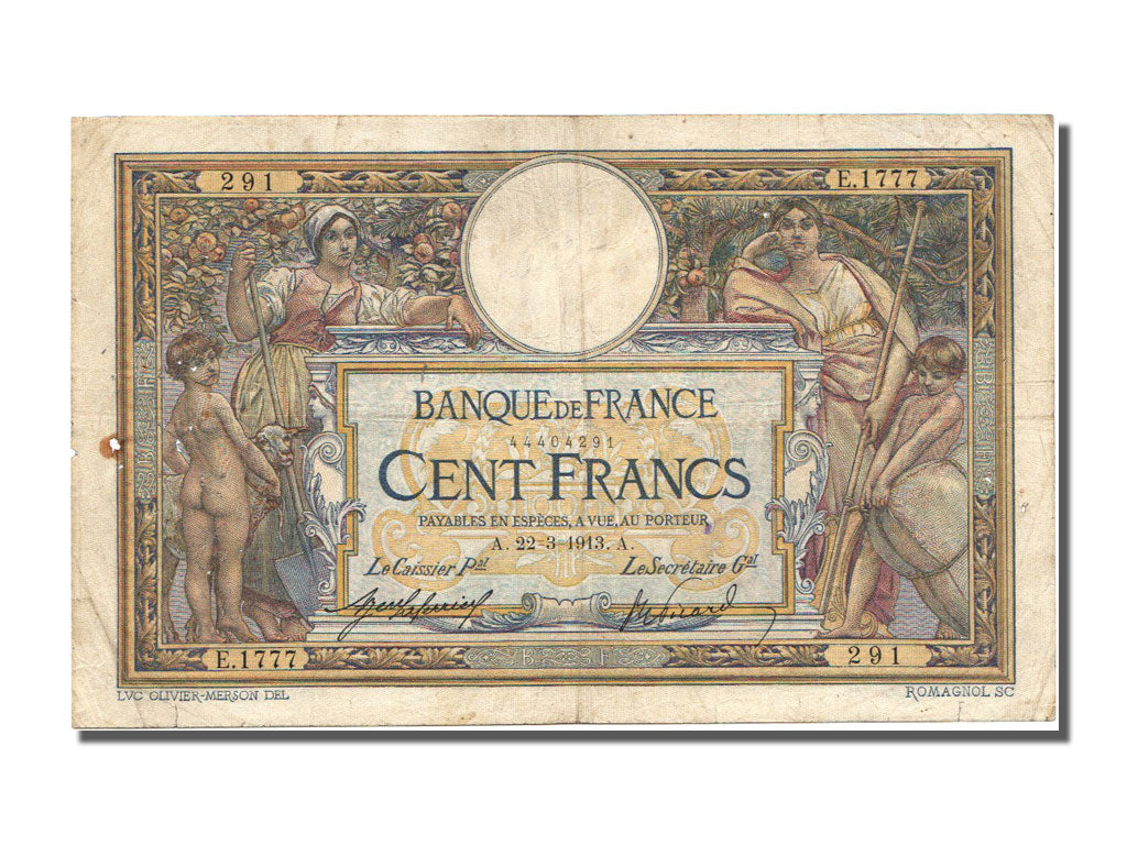 Billet, France, 100 Francs, 100 F 1908-1939 ''Luc Olivier Merson'', 1913