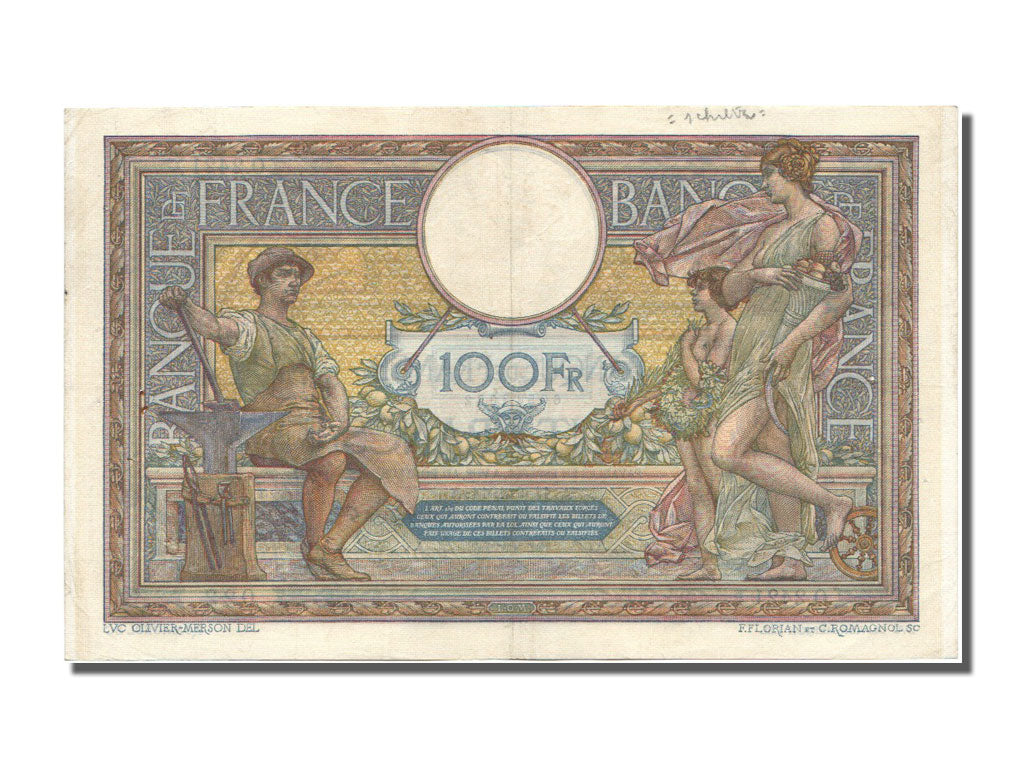 Banknote, France, 100 Francs, 100 F 1908-1939 ''Luc Olivier Merson'', 1914