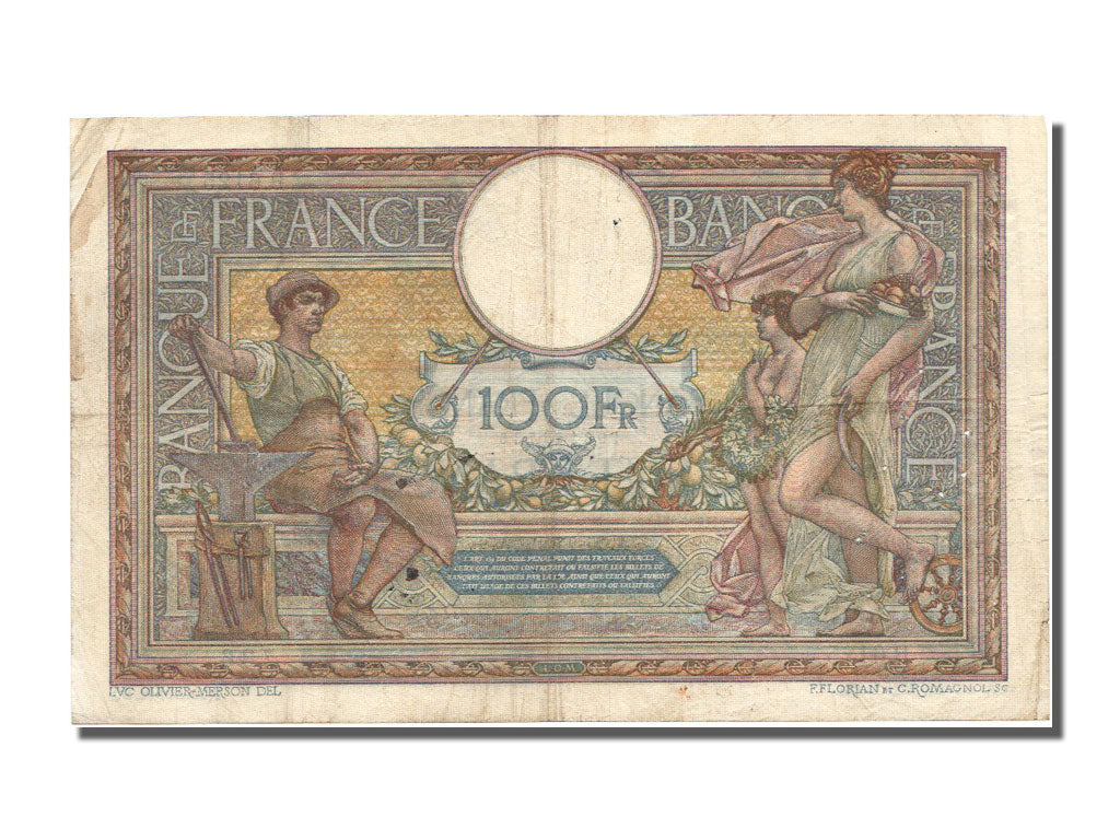 Banknot, Francja, 100 Francs, Luc Olivier Merson, 1919, 1919-07-25, EF(40-45)