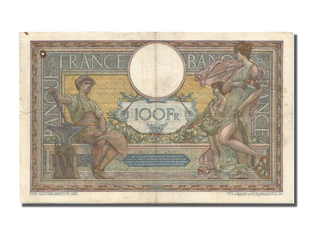 Banknote, France, 100 Francs, 100 F 1908-1939 ''Luc Olivier Merson'', 1921