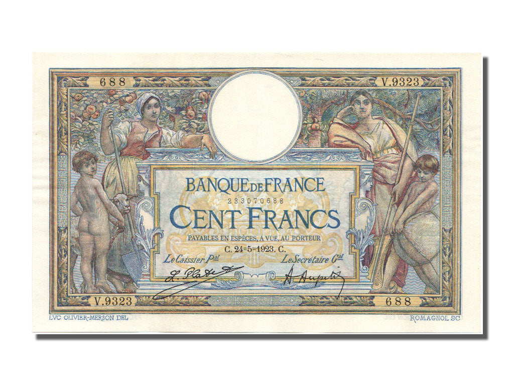Banknote, France, 100 Francs, 100 F 1908-1939 ''Luc Olivier Merson'', 1923