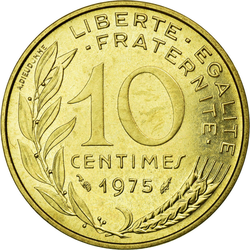 Munten, Frankrijk, Marianne, 10 Centimes, 1975, FDC, Aluminum-Bronze