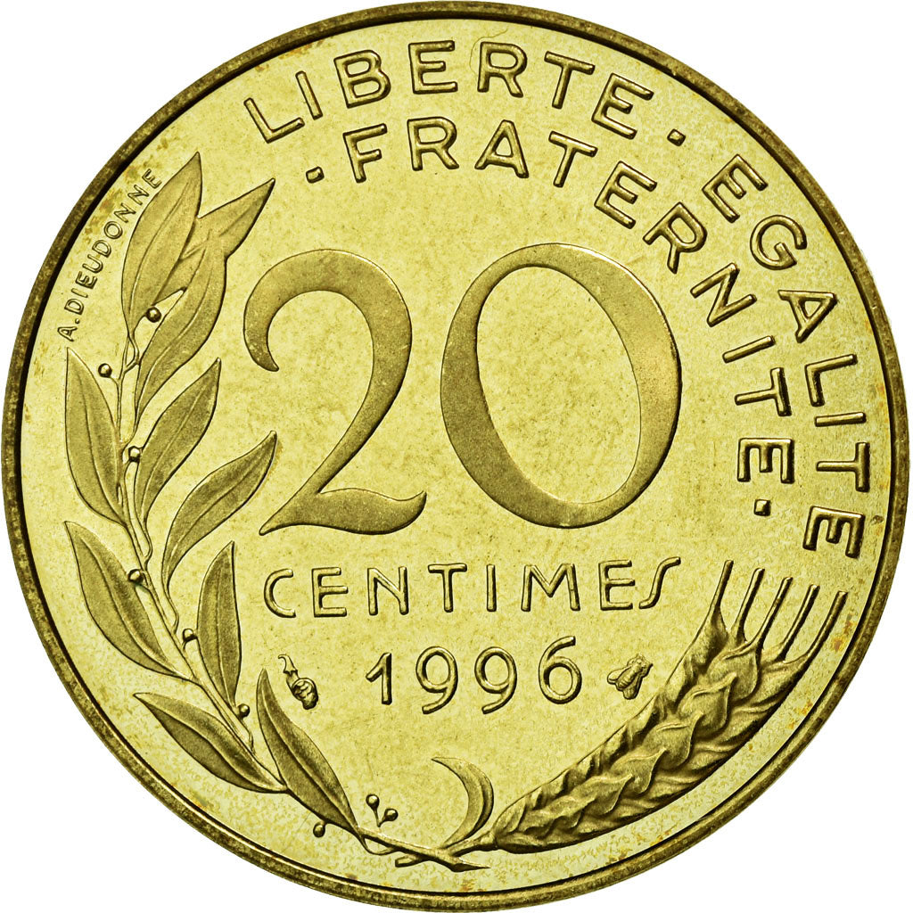 Munten, Frankrijk, Marianne, 20 Centimes, 1996, FDC, Aluminum-Bronze