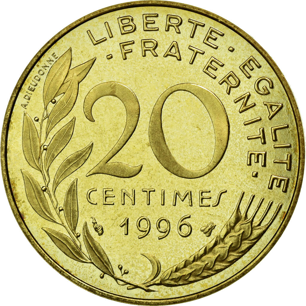 Munten, Frankrijk, Marianne, 20 Centimes, 1996, Paris, FDC, Aluminum-Bronze