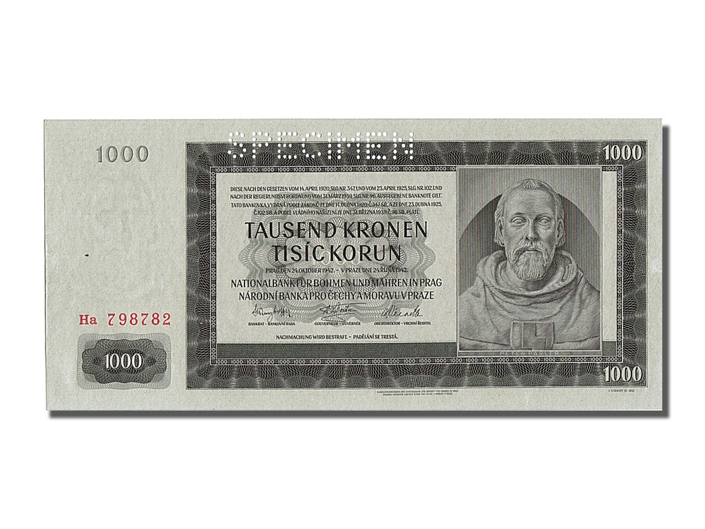 Billete, 1000 Korun, 1942, Checoslovaquia, 1942-10-24, UNC