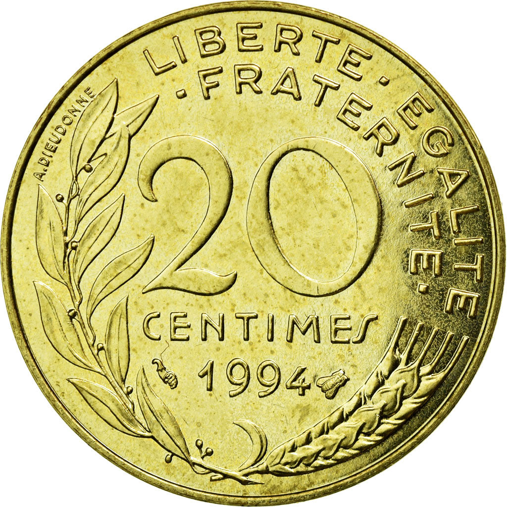 Coin, France, Marianne, 20 Centimes, 1994, MS(65-70), Aluminum-Bronze