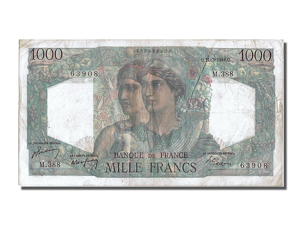 Banknote, France, 1000 Francs, 1 000 F 1945-1950 ''Minerve et Hercule'', 1948