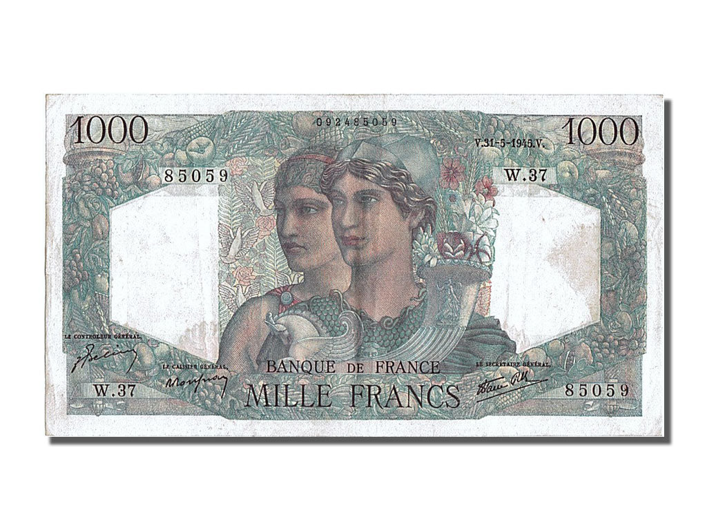 Banconote, Francia, 1000 Francs, 1 000 F 1945-1950 ''Minerve et Hercule'', 1945