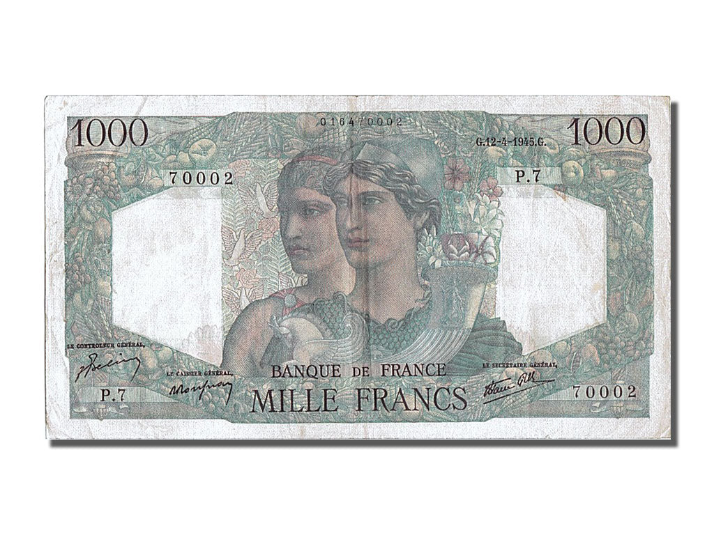 Geldschein, Frankreich, 1000 Francs, 1 000 F 1945-1950 ''Minerve et Hercule''