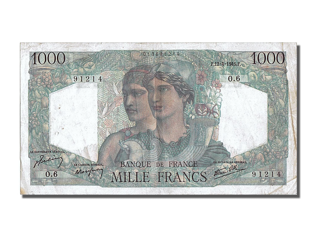 Banconote, Francia, 1000 Francs, 1 000 F 1945-1950 ''Minerve et Hercule'', 1945