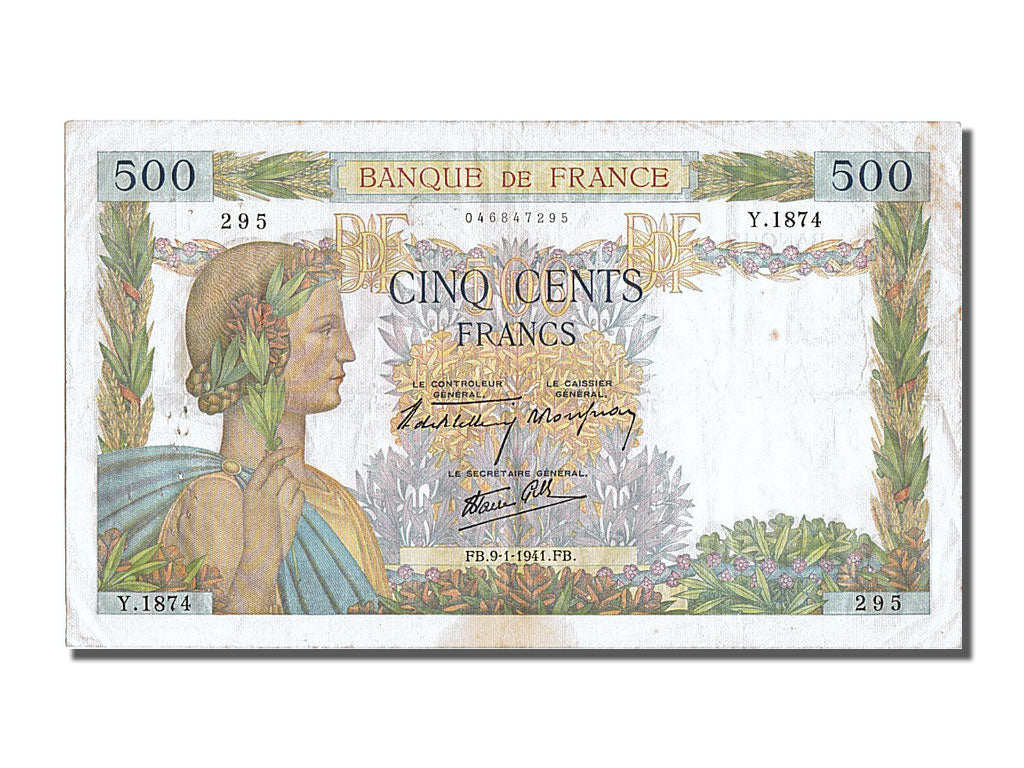 Banknote, France, 500 Francs, 500 F 1940-1944 ''La Paix'', 1941, 1941-01-09