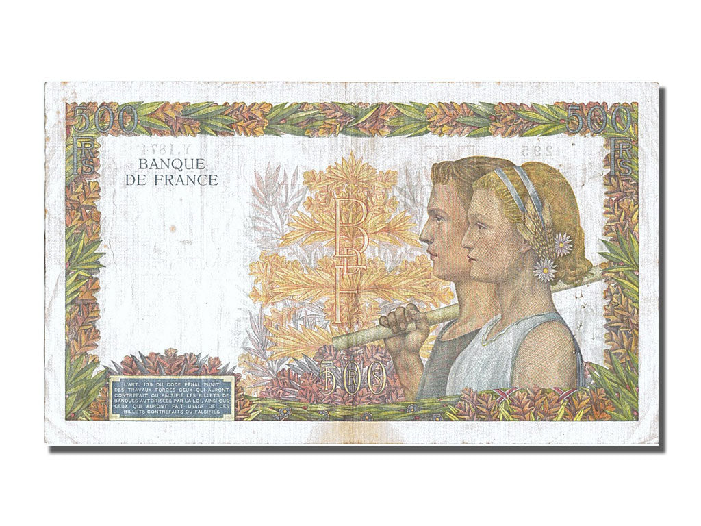 Banknote, France, 500 Francs, 500 F 1940-1944 ''La Paix'', 1941, 1941-01-09