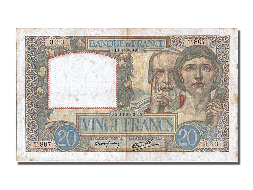 Billete, Francia, 20 Francs, 20 F 1939-1942 ''Science et Travail'', 1940