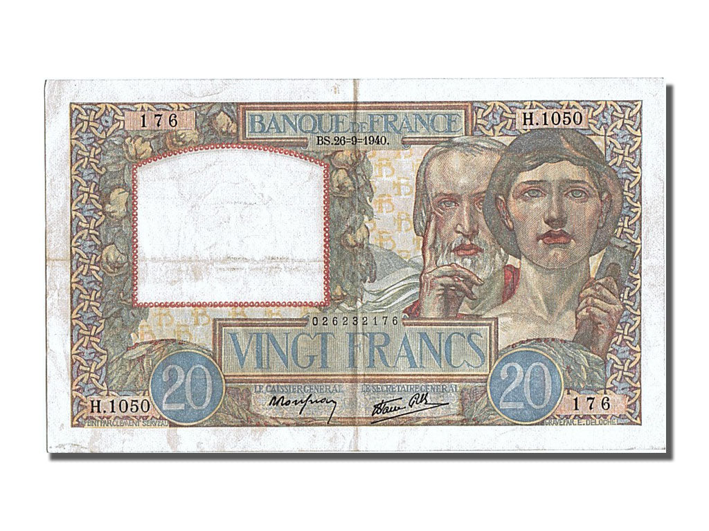 Billete, Francia, 20 Francs, 20 F 1939-1942 ''Science et Travail'', 1940