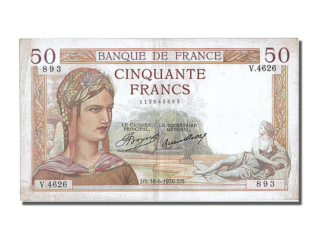 Banconote, Francia, 50 Francs, 50 F 1934-1940 ''Cérès'', 1936, 1936-06-18