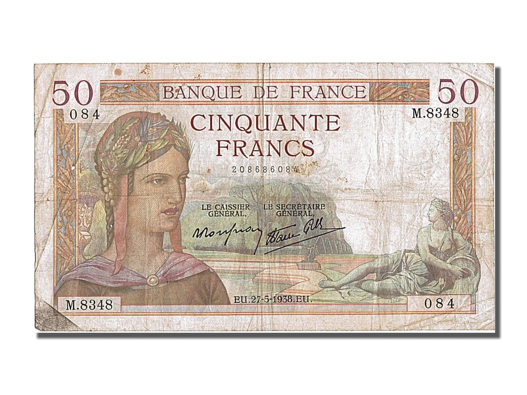 Biljet, Frankrijk, 50 Francs, 50 F 1934-1940 ''Cérès'', 1938, 1938-05-27, TB+