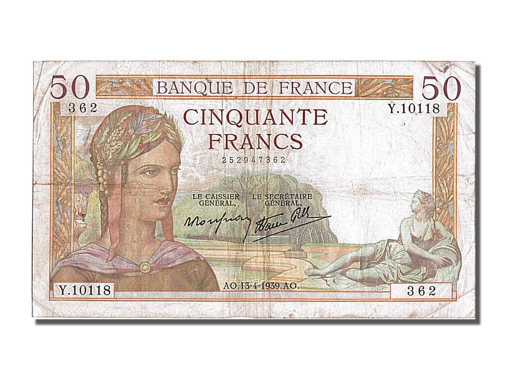 Billet, France, 50 Francs, 50 F 1934-1940 ''Cérès'', 1939, 1939-04-13, TB+