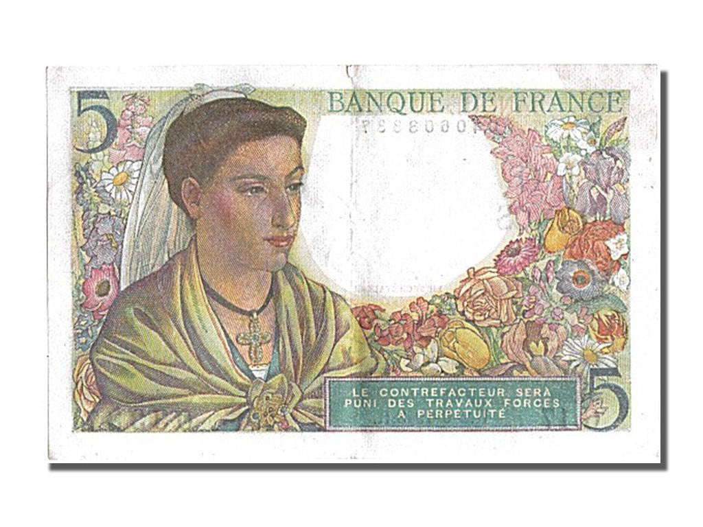 Banknot, Francja, 5 Francs, Berger, 1943, 1943-06-02, AU(55-58), Fayette:05.01