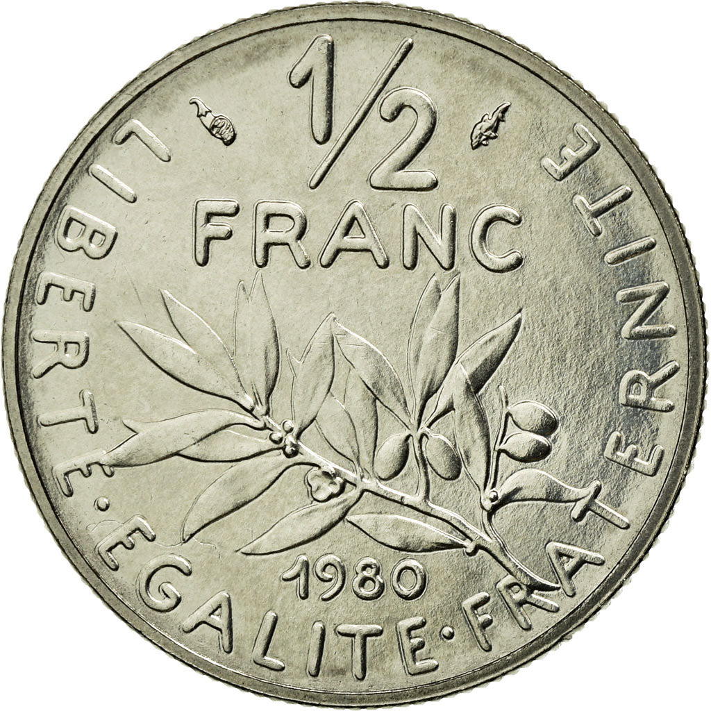 Moneta, Francja, Semeuse, 1/2 Franc, 1980, MS(65-70), Nikiel, Gadoury:429