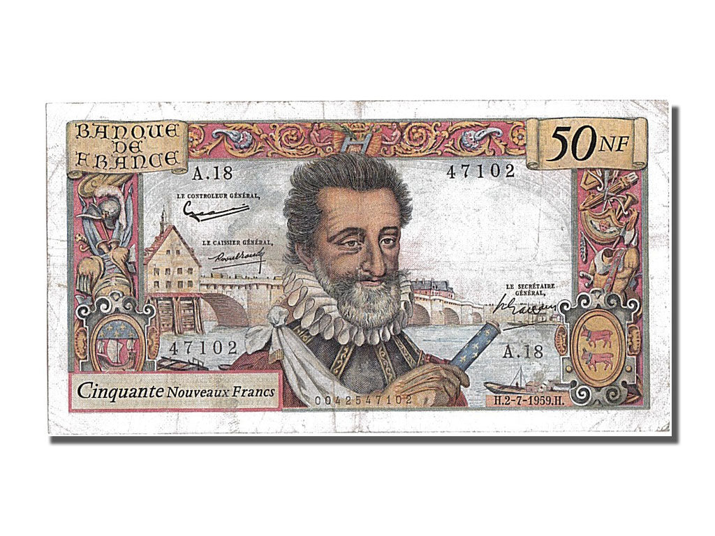 Banknot, Francja, 50 Nouveaux Francs, Henri IV, 1959, 1959-07-02, VF(20-25)