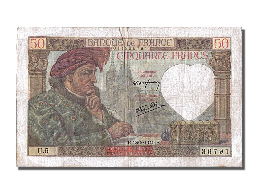 Billete, Francia, 50 Francs, 50 F 1940-1942 ''Jacques Coeur'', 1940, 1940-06-13
