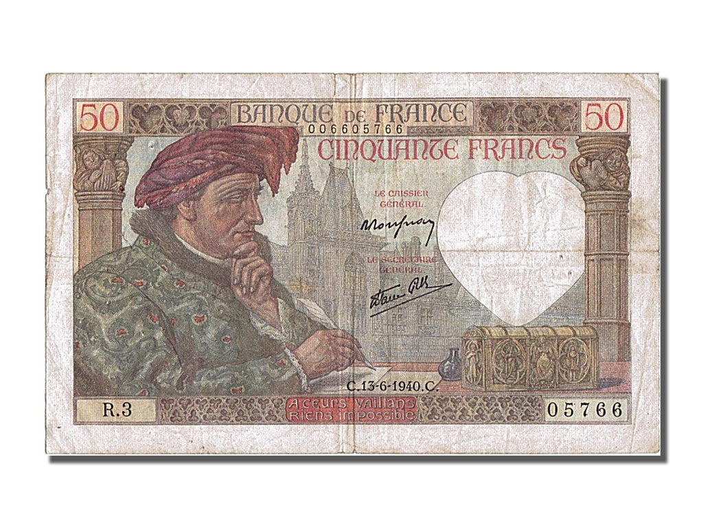 Geldschein, Frankreich, 50 Francs, 50 F 1940-1942 ''Jacques Coeur'', 1940