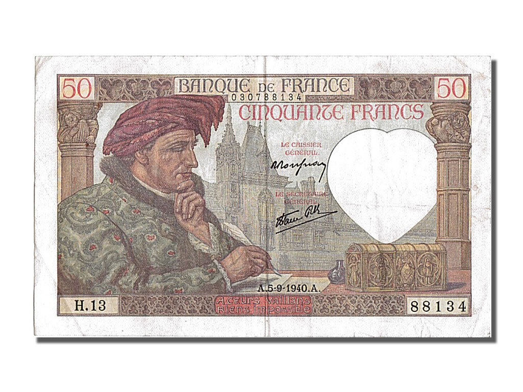 Billete, Francia, 50 Francs, 50 F 1940-1942 ''Jacques Coeur'', 1940, 1940-09-05