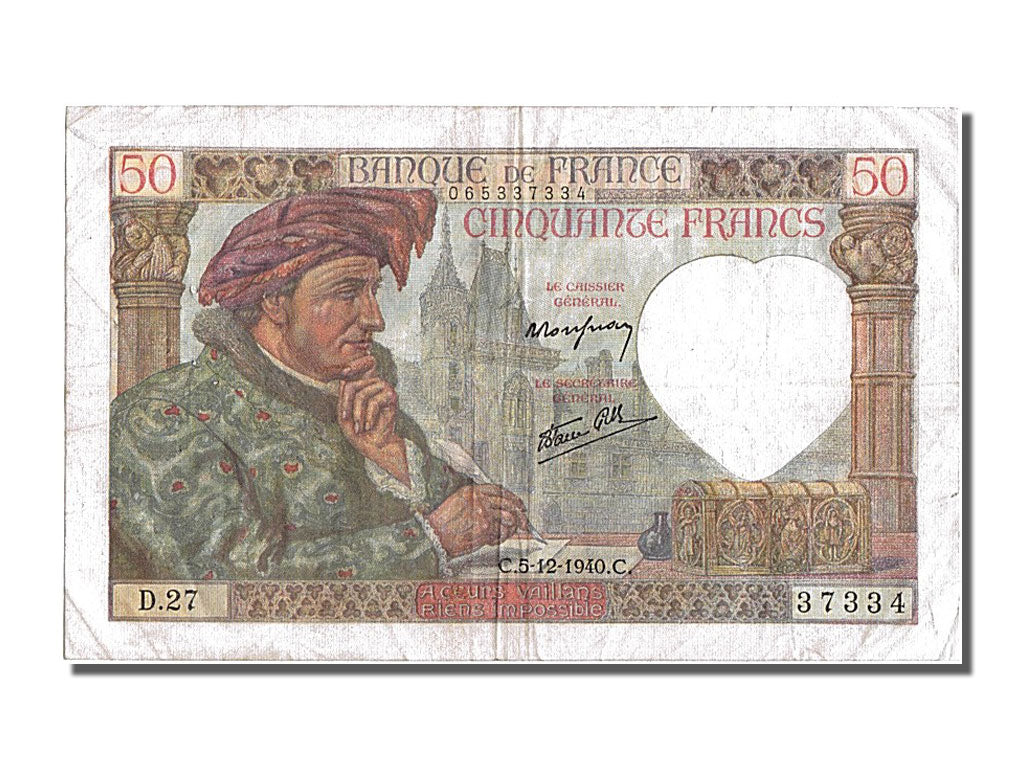 Banknote, France, 50 Francs, 50 F 1940-1942 ''Jacques Coeur'', 1940, 1940-12-05