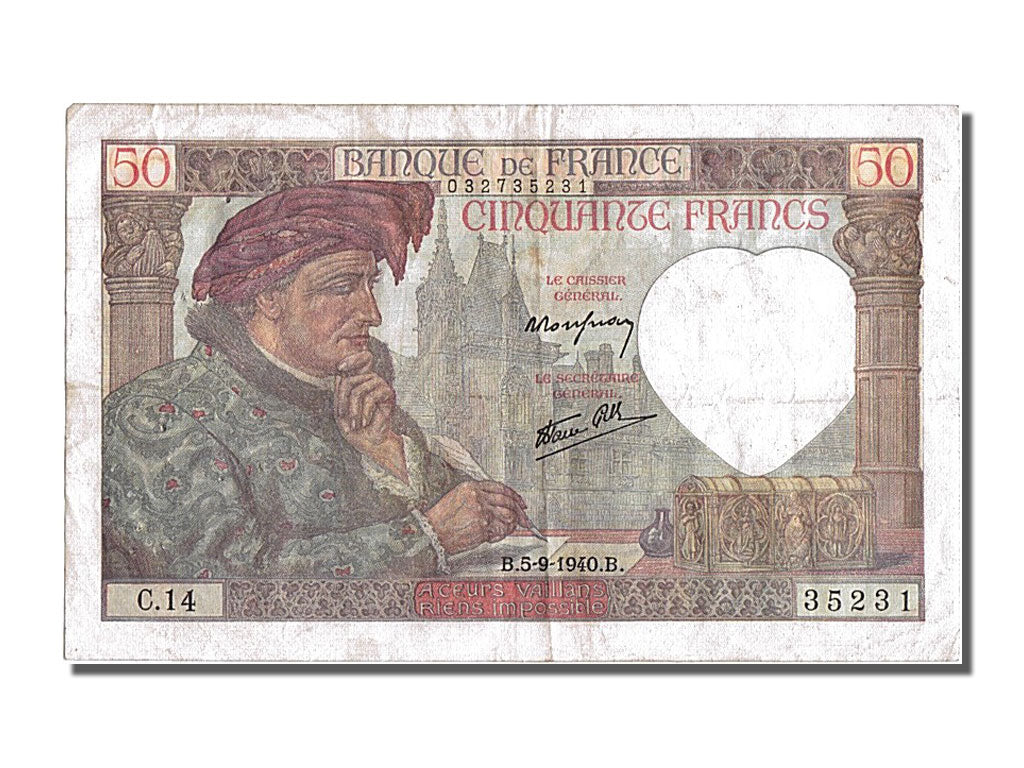 Billet, France, 50 Francs, 50 F 1940-1942 ''Jacques Coeur'', 1940, 1940-09-05