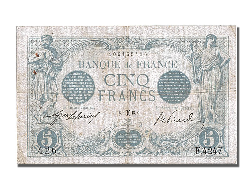 Geldschein, Frankreich, 5 Francs, 5 F 1912-1917 ''Bleu'', 1915, 1915-02-01, S+