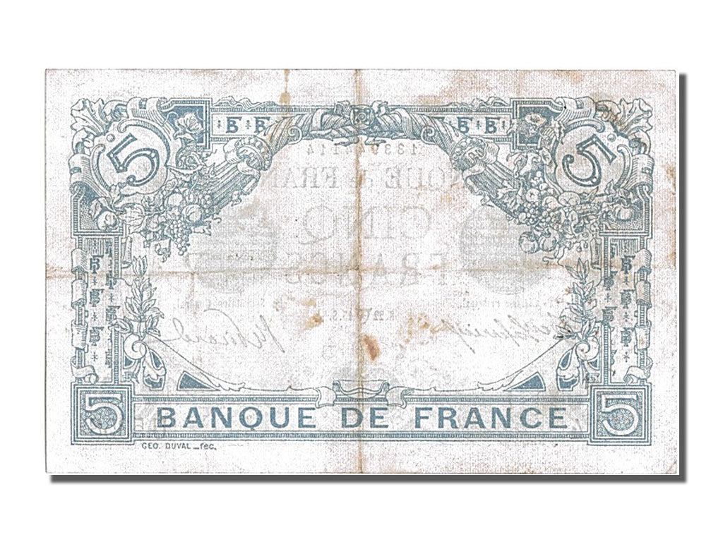 Geldschein, Frankreich, 5 Francs, 5 F 1912-1917 ''Bleu'', 1915, 1915-04-22, SS+