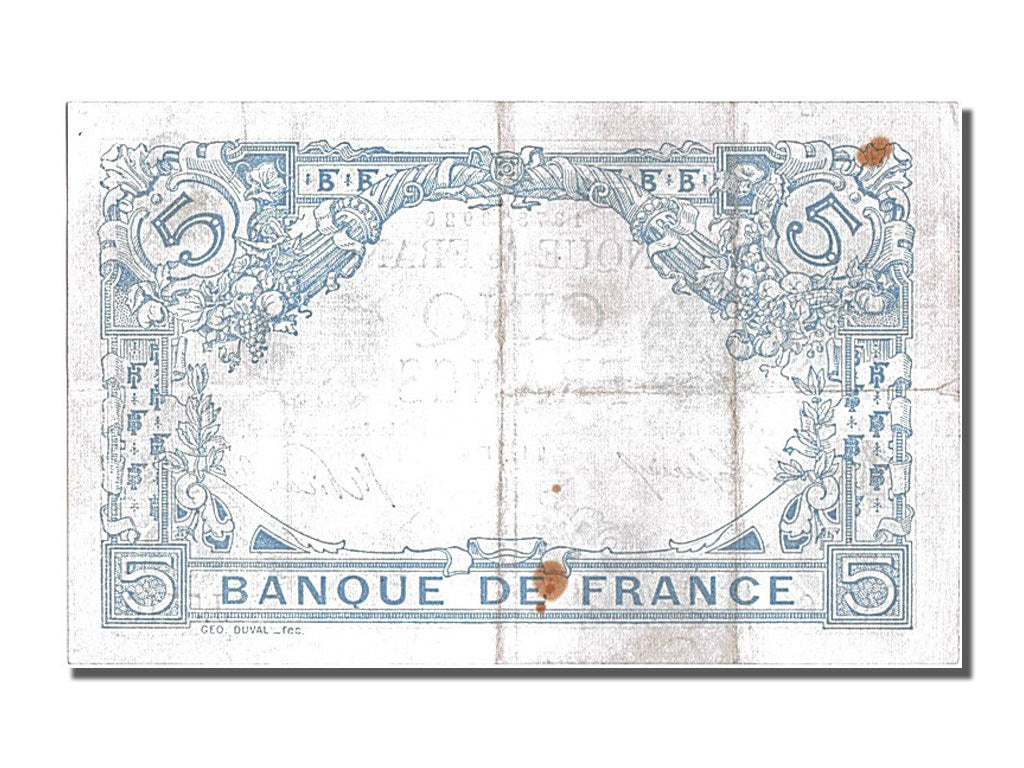 Banknote, France, 5 Francs, 5 F 1912-1917 ''Bleu'', 1915, 1915-05-01, EF(40-45)