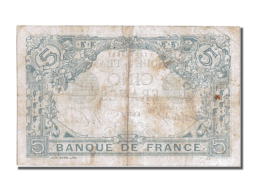 Banknote, France, 5 Francs, 5 F 1912-1917 ''Bleu'', 1915, 1915-08-24, AU(50-53)
