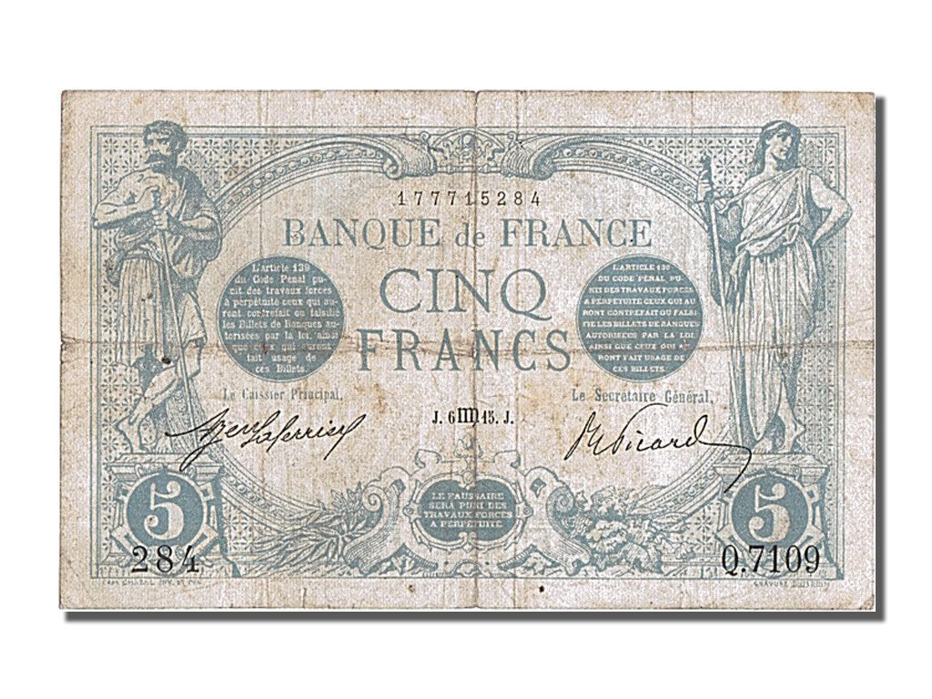 Biljet, Frankrijk, 5 Francs, 5 F 1912-1917 ''Bleu'', 1915, 1915-08-06, TTB