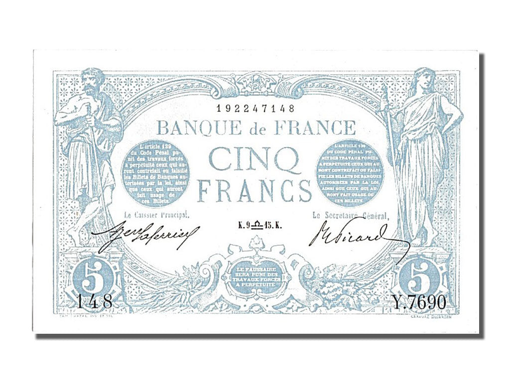 Billet, France, 5 Francs, 5 F 1912-1917 ''Bleu'', 1915, 1915-09-09, SUP+