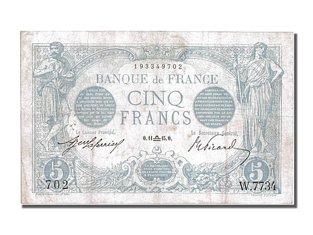 Biljet, Frankrijk, 5 Francs, 5 F 1912-1917 ''Bleu'', 1915, 1915-09-11, TTB