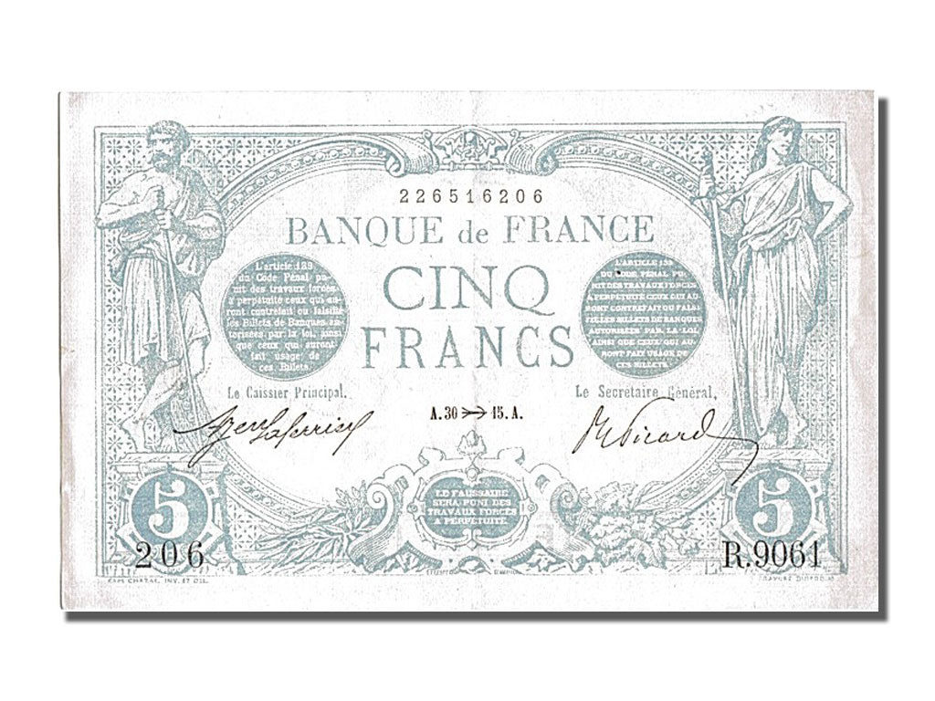 Biljet, Frankrijk, 5 Francs, 5 F 1912-1917 ''Bleu'', 1915, 1915-11-30, SUP+