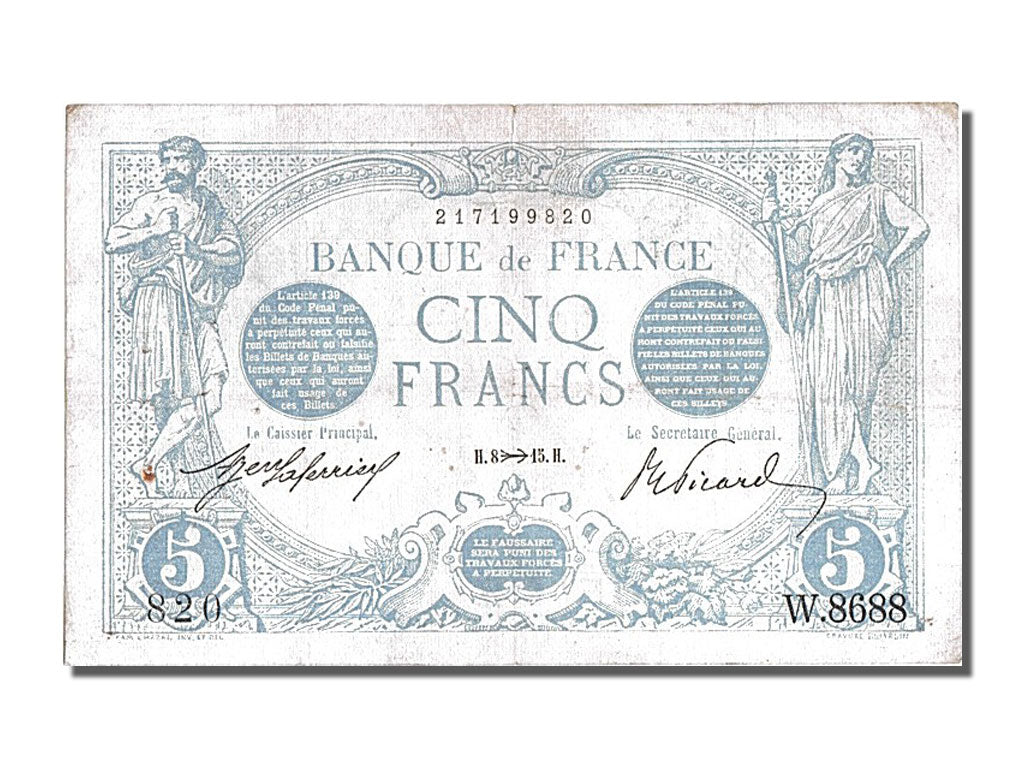 Biljet, Frankrijk, 5 Francs, 5 F 1912-1917 ''Bleu'', 1915, 1915-11-08, TTB