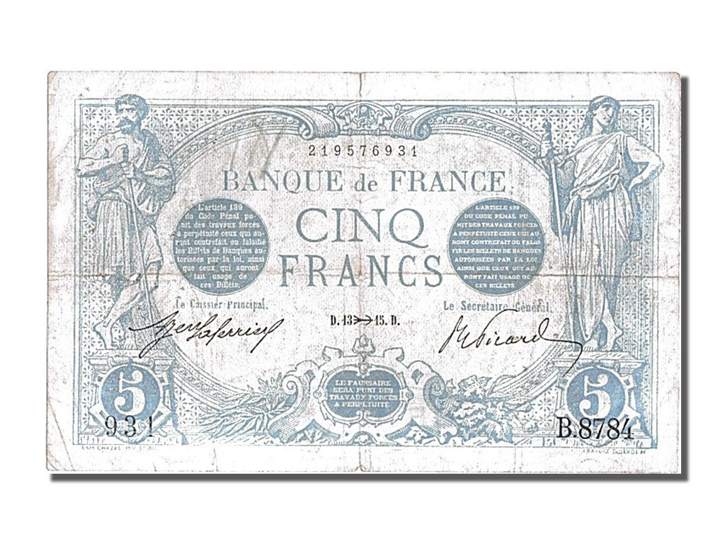 Billet, France, 5 Francs, 5 F 1912-1917 ''Bleu'', 1915, 1915-11-13, TB+