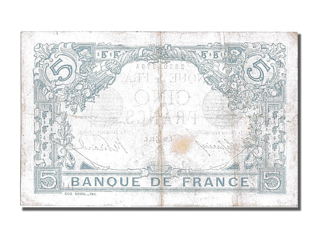 Banknote, France, 5 Francs, 5 F 1912-1917 ''Bleu'', 1915, 1915-12-20, EF(40-45)