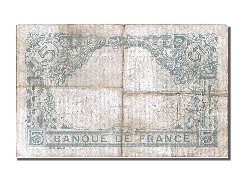 Banknote, France, 5 Francs, 5 F 1912-1917 ''Bleu'', 1916, 1916-11-08, EF(40-45)