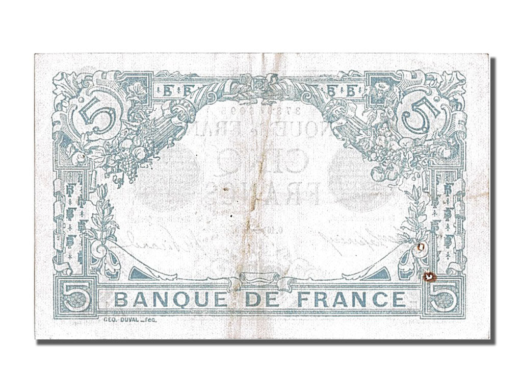 Banknote, France, 5 Francs, 5 F 1912-1917 ''Bleu'', 1916, 1916-11-16, AU(55-58)
