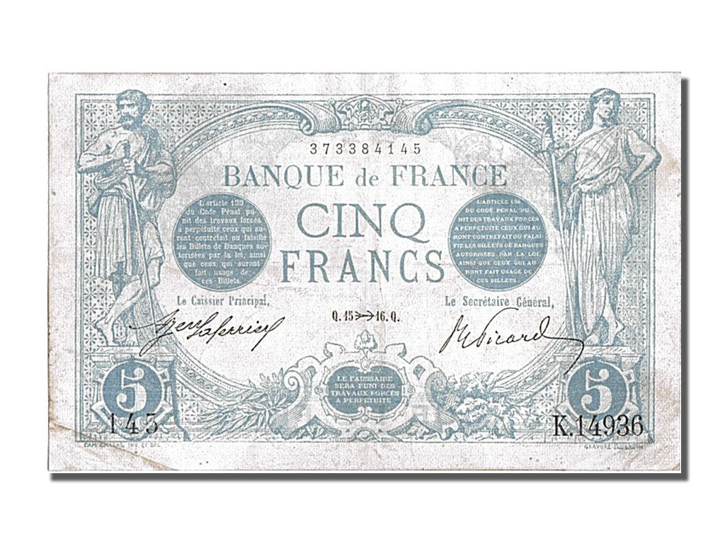 Banconote, Francia, 5 Francs, 5 F 1912-1917 ''Bleu'', 1916, 1916-11-15, BB