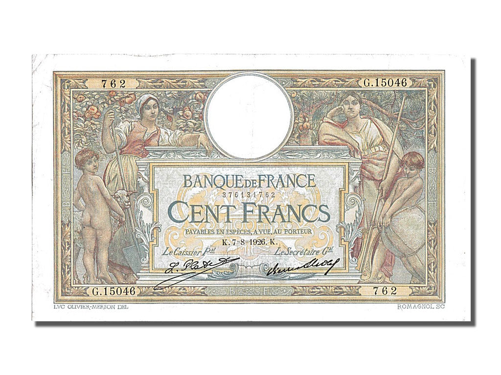Banknote, France, 100 Francs, 100 F 1908-1939 ''Luc Olivier Merson'', 1926