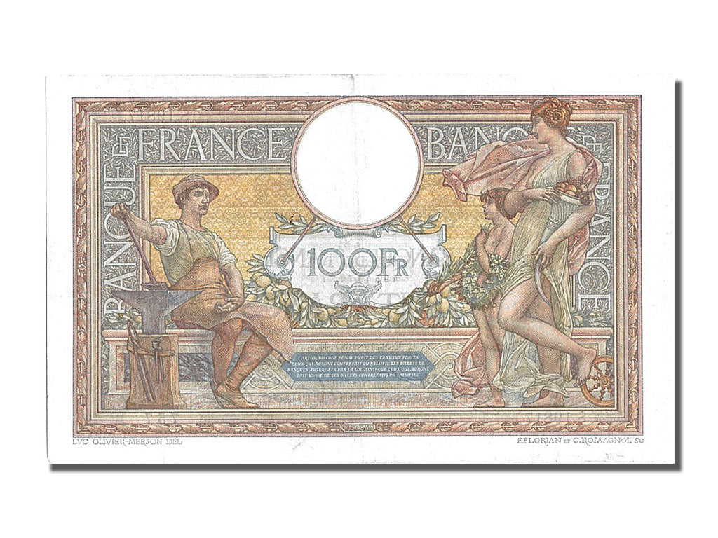 Banknote, France, 100 Francs, 100 F 1908-1939 ''Luc Olivier Merson'', 1927
