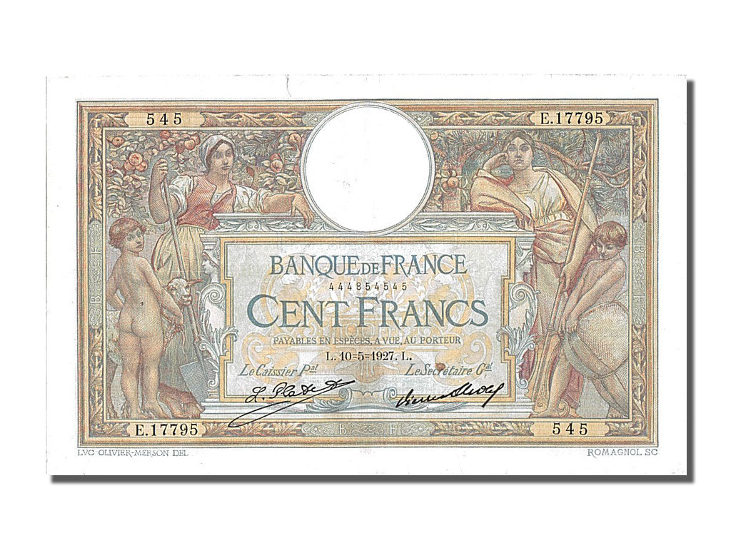 Banknote, France, 100 Francs, 100 F 1908-1939 ''Luc Olivier Merson'', 1927