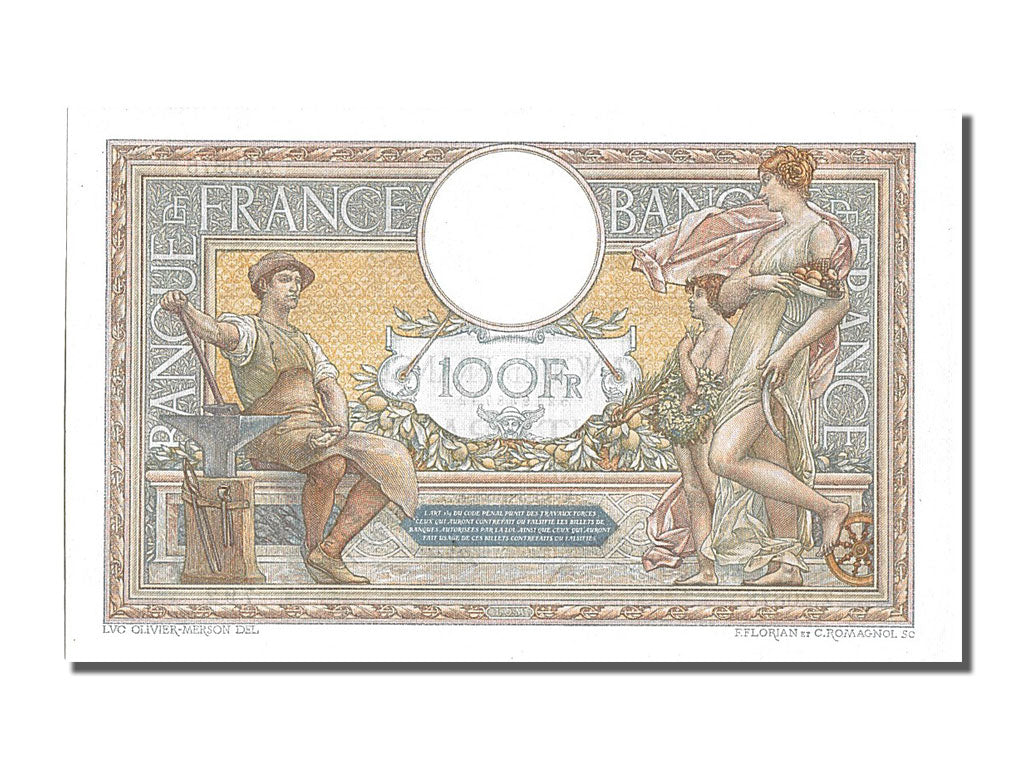 Banknote, France, 100 Francs, 100 F 1908-1939 ''Luc Olivier Merson'', 1928