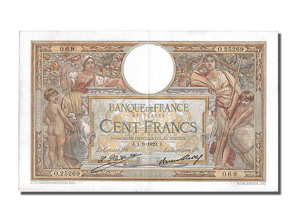 Banknote, France, 100 Francs, 100 F 1908-1939 ''Luc Olivier Merson'', 1929